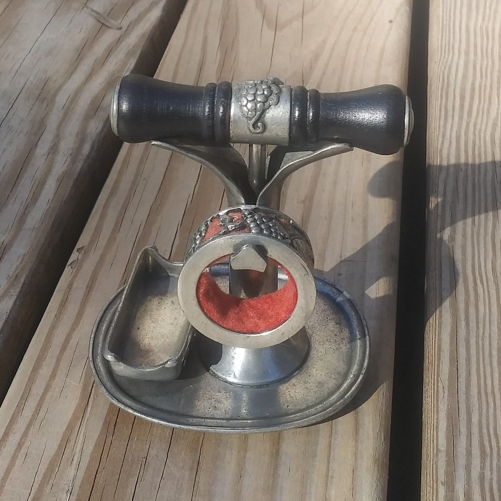 Antique French pewter wine corkscrew set